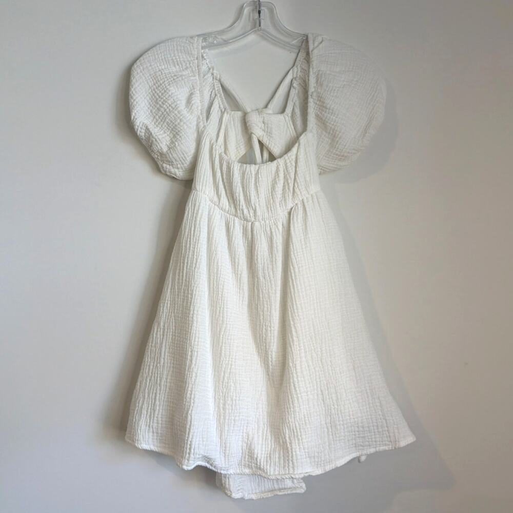 Princess Polly Puff Sleeve Mini Dress Muslin Cotton Tie Back, White, Size 2
